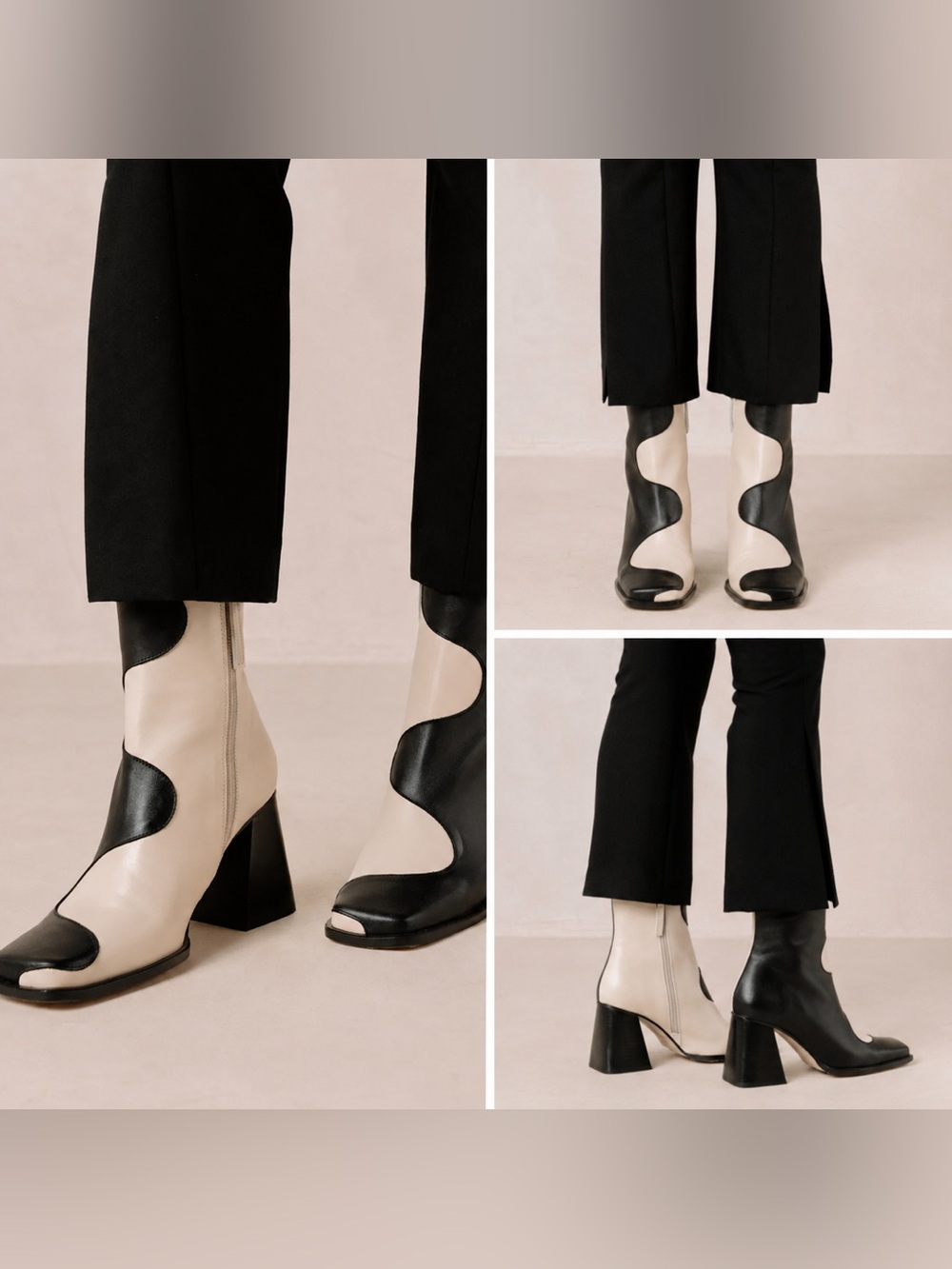 ALOHAS Blair Black Cream Leather Wavy Ankle Boots Size 9 $330 Retail